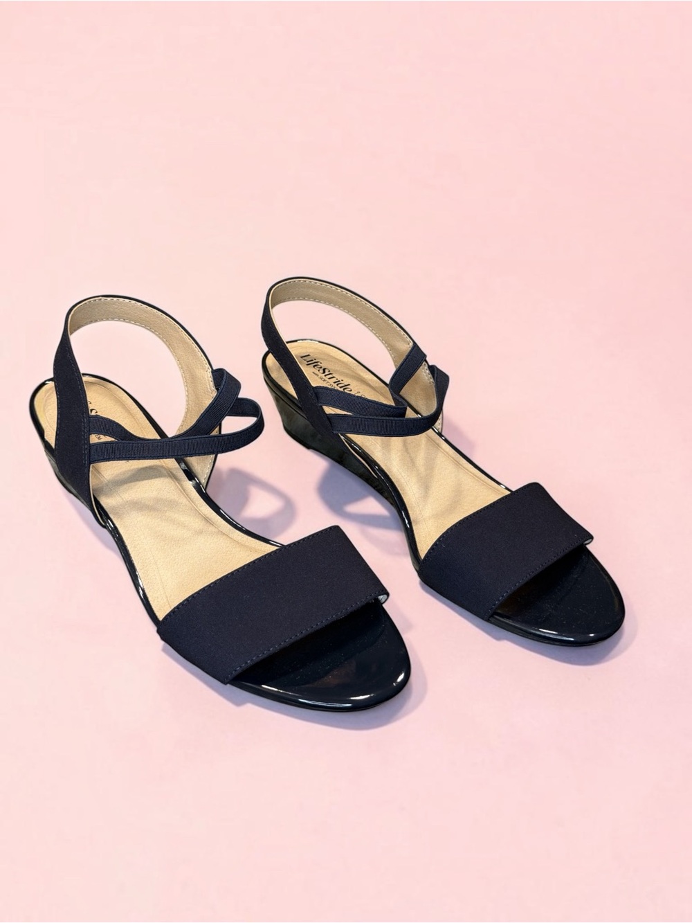 Life Stride Women's Black Slingback Wedge Sandals